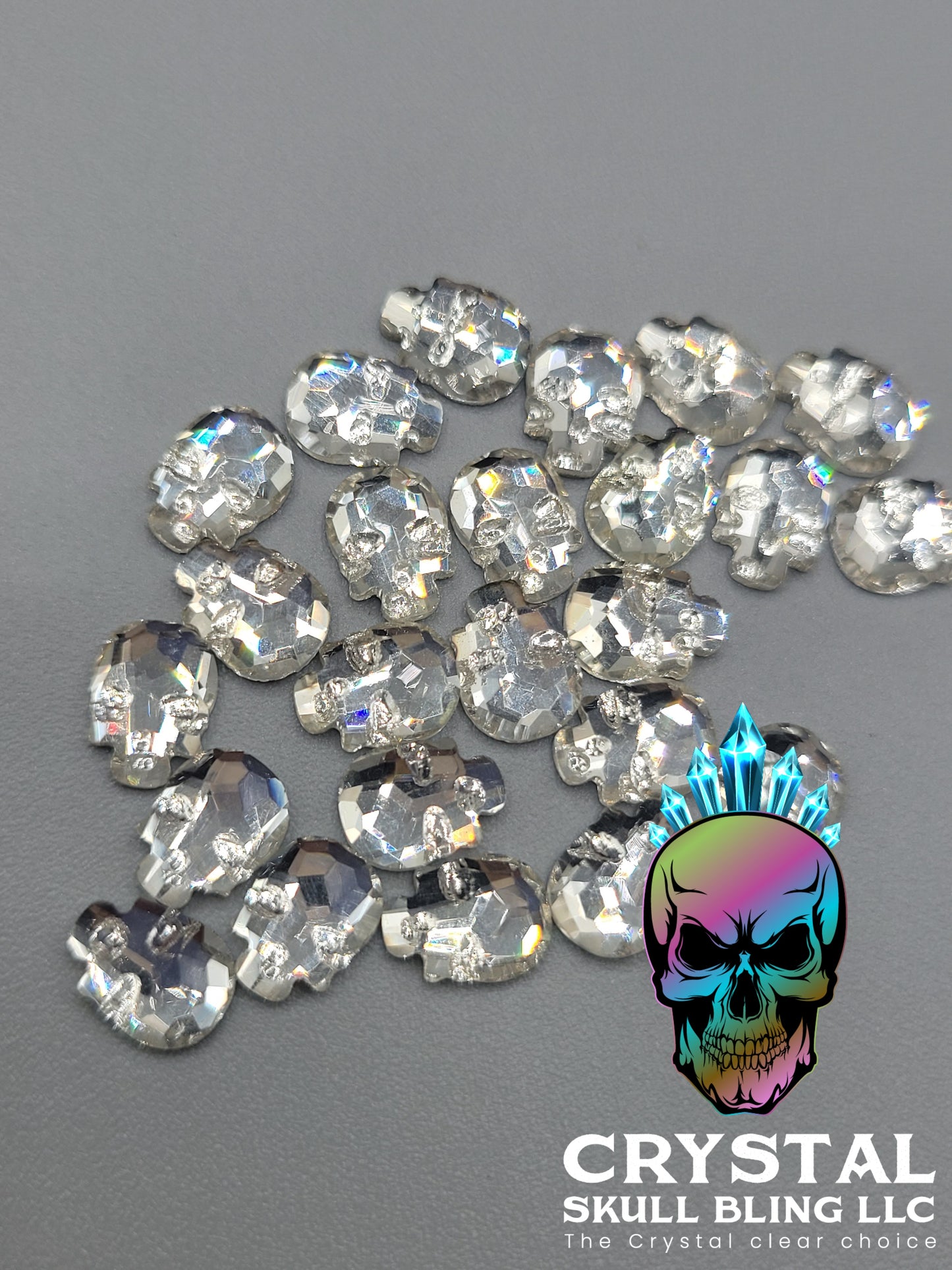 Glass Skull Face Stones (Crystal Clear) (6.8mm)